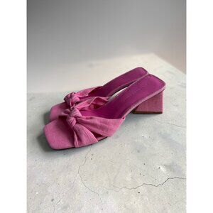 PRINCESS POLLY Pink Linen Knot Heels Sandals Sz 8